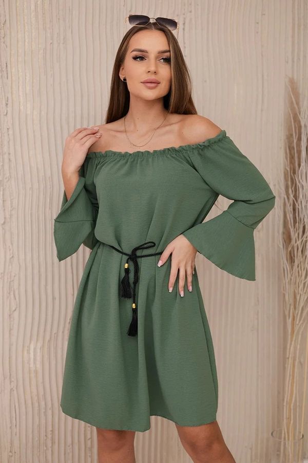 Kesi Dress with a khaki drawstring at the waist