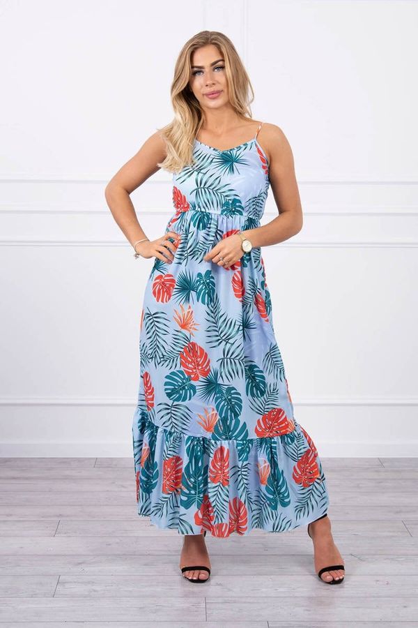 Kesi Dress with a leaf motif of azure color