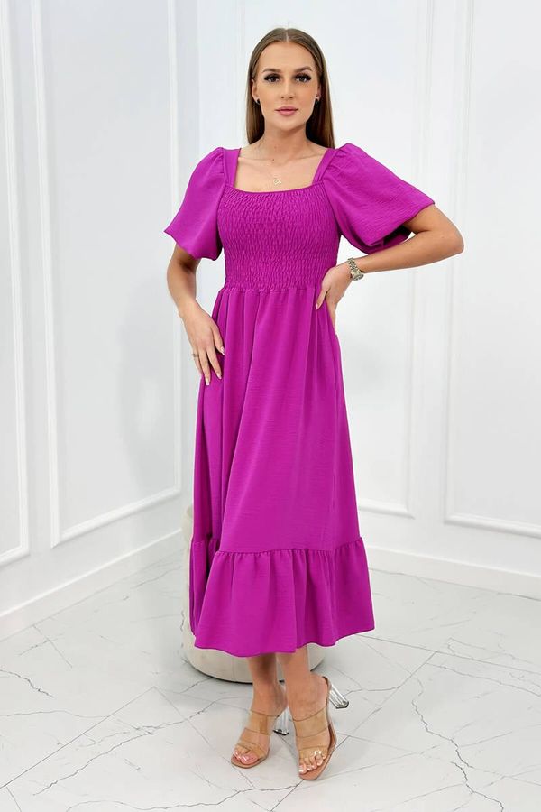 Kesi Dress with a pleated neckline of dark purple color