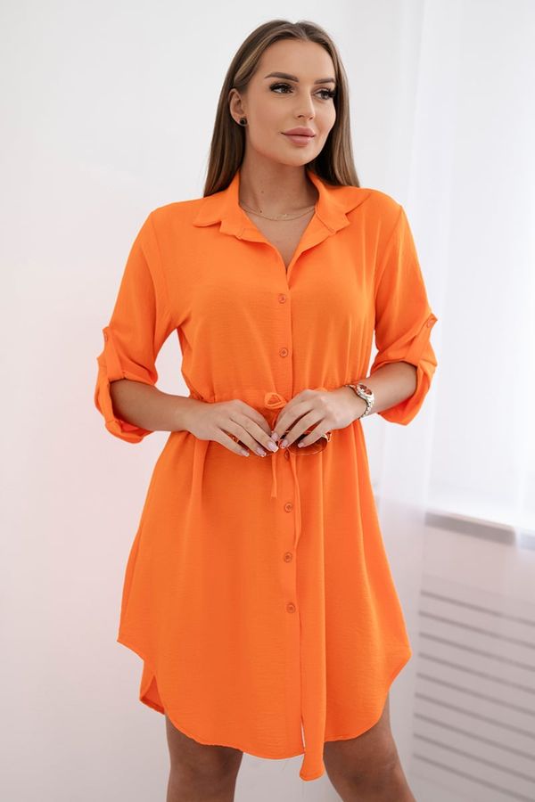 Kesi Dress with buttons and binding at the waist in orange color