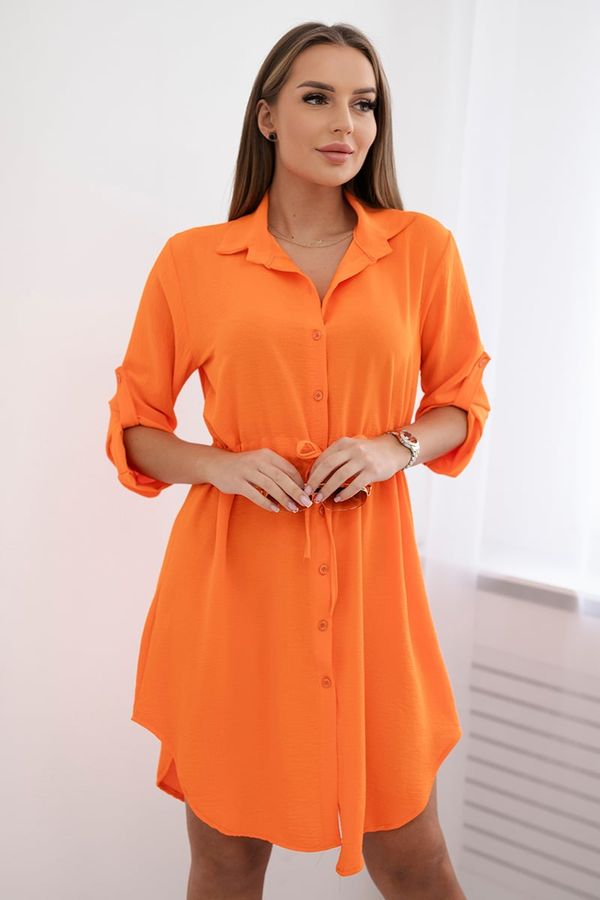 Kesi Dress with buttons and binding at the waist in orange color
