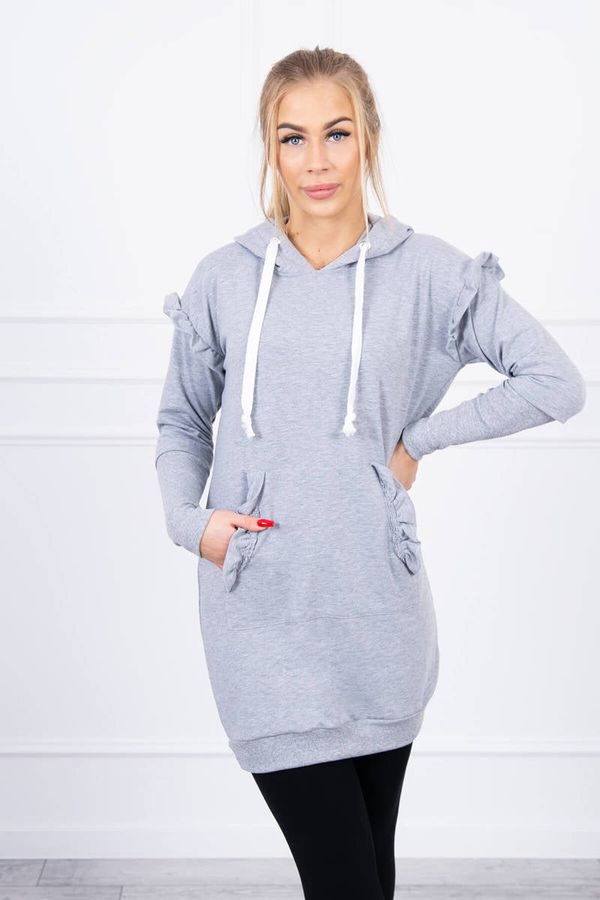 Kesi Dress with decorative ruffles and a hood of gray color