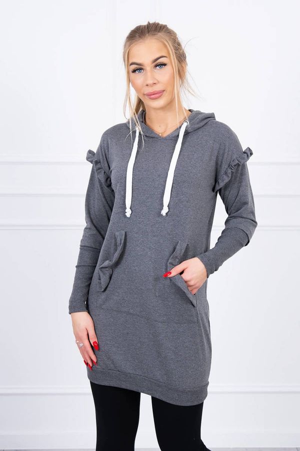 Kesi Dress with decorative ruffles and hood made of graphite