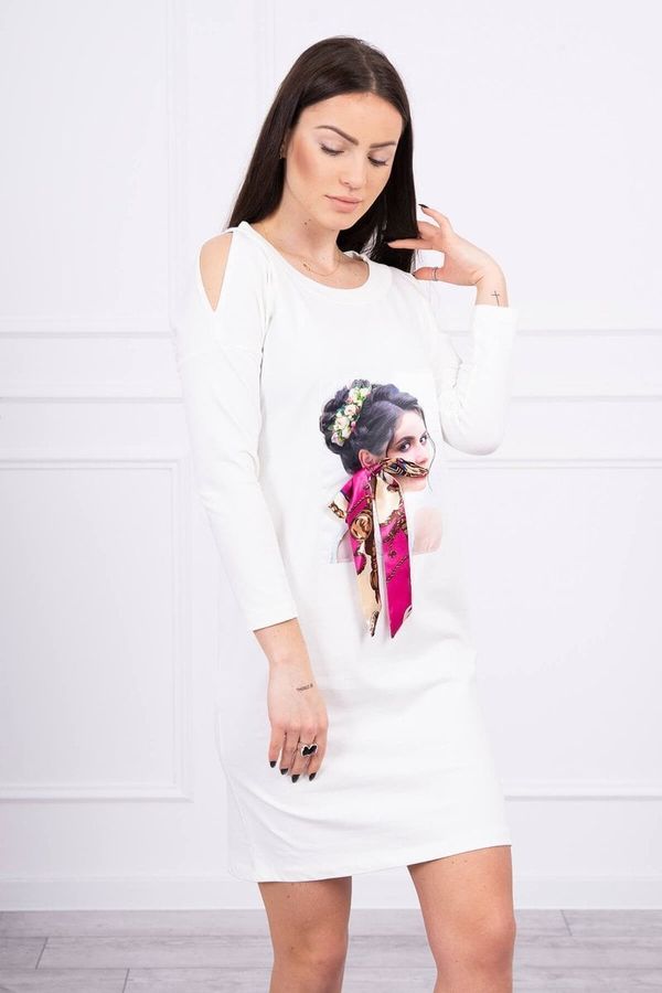 Kesi Dress with graphics and a colorful bow 3D ecru