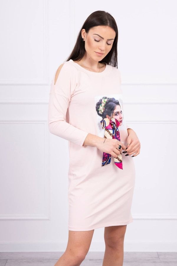 Kesi Dress with graphics and a colorful bow 3D powder pink