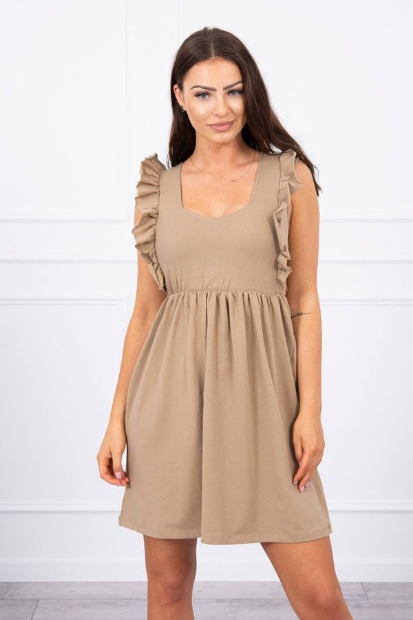 Kesi Dress with ruffles on the sides of the camel