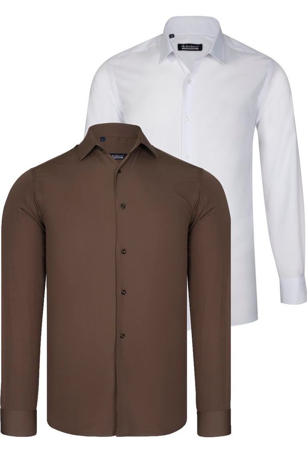 dewberry DUAL SET G726 DEWBERRY MENS SHIRT-WHITE-BROWN