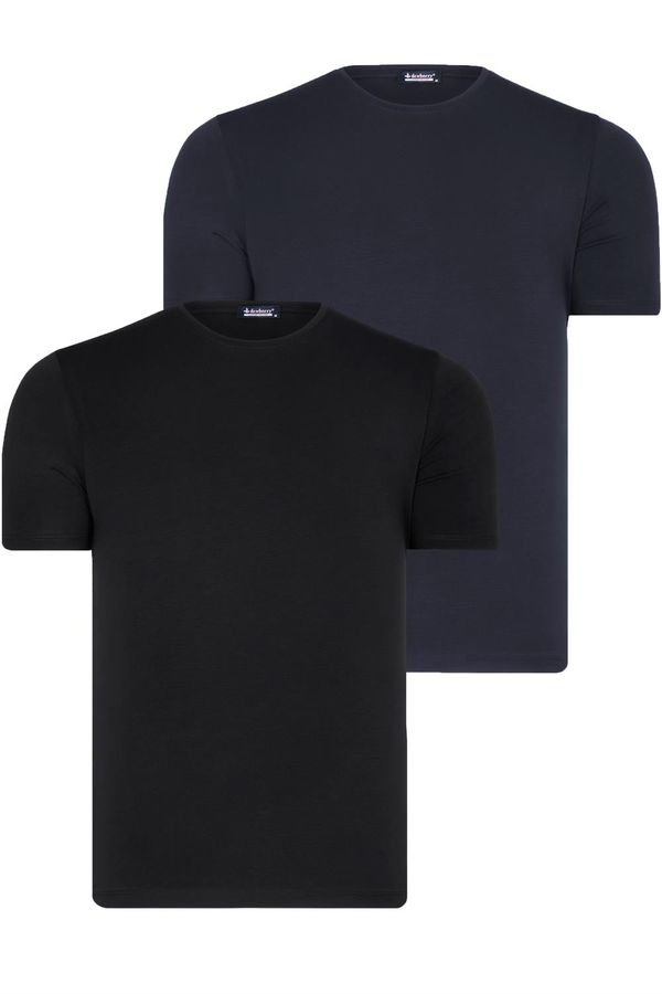 dewberry DUAL SET T8569 DEWBERRY BIKE COLLAR MENS T-SHIRT-BLACK-NAVY BLUE