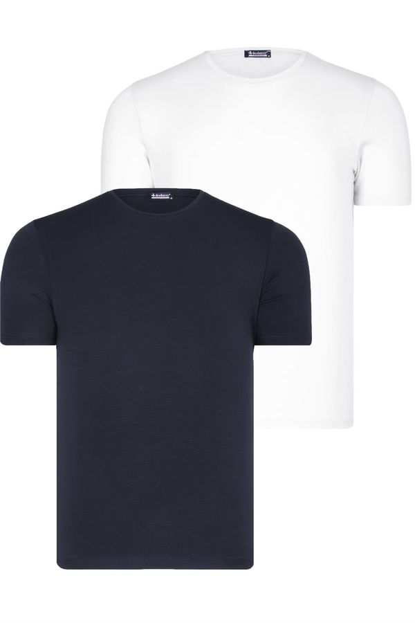 dewberry DUAL SET T8569 DEWBERRY BIKE COLLAR MENS T-SHIRT-DARK NAVY BLUE-SNOW WHITE