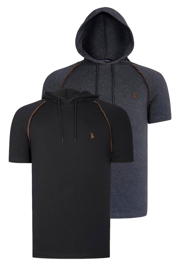 dewberry DUAL SET T8570 DEWBERRY HOODED MEN'S T-SHIRT-ANTHRACITE-BLACK