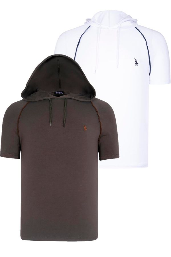 dewberry DUAL SET T8570 DEWBERRY HOODED MEN'S T-SHIRT-WHITE-KHAKI