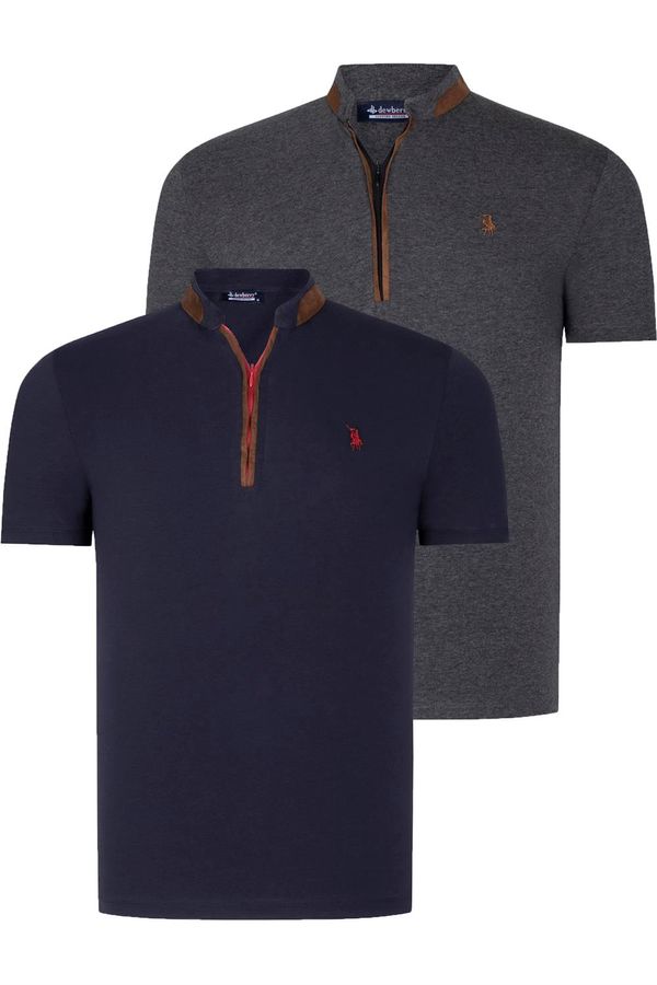 dewberry DUAL SET T8571 DEWBERRY ZIPPERED MENS T-SHIRT-ANTHRACITE-LACQUER BLUE