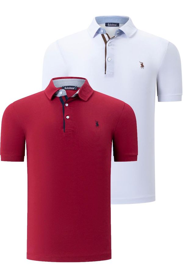 dewberry DUAL SET T8582 DEWBERRY MENS T-SHIRT-WHITE-BURGUNDY