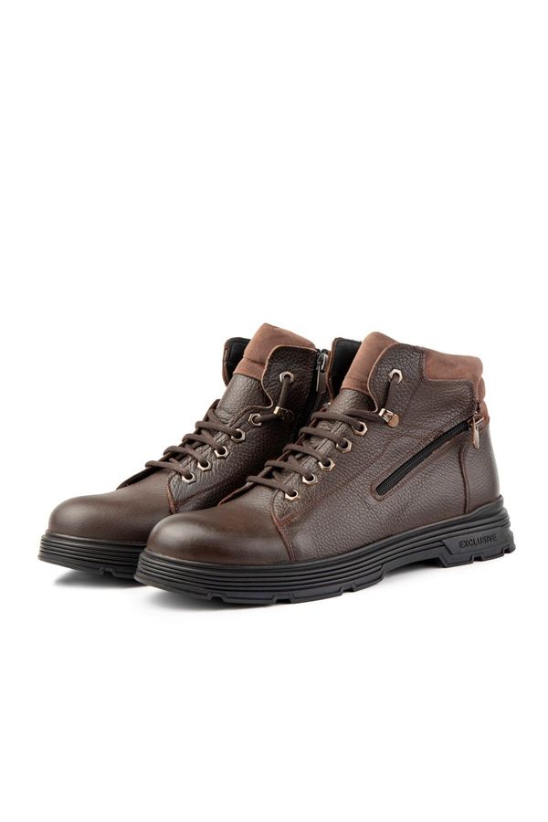 Ducavelli Ducavelli Ankle Genuine Leather Lace-up Rubber Sole Men's Boots, Zippered Boots.