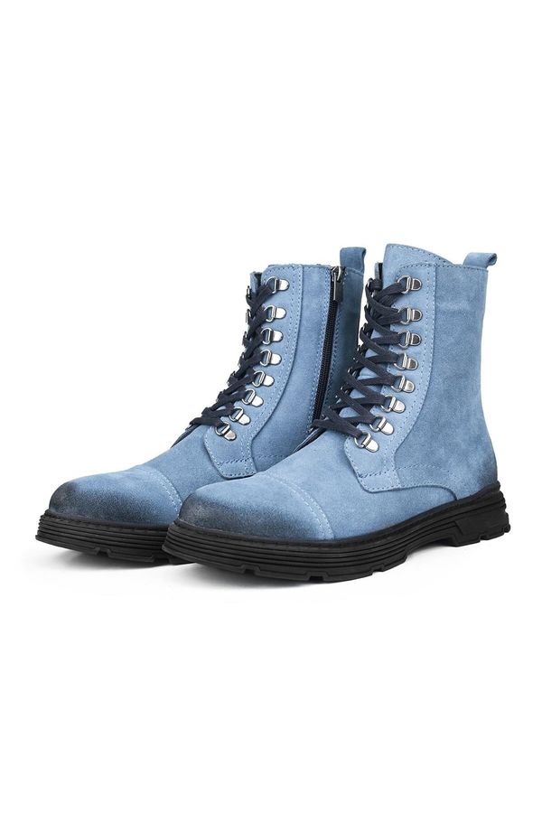 Ducavelli Ducavelli Military Genuine Leather Anti-slip Sole Lace-Up Long Suede Boots Blue