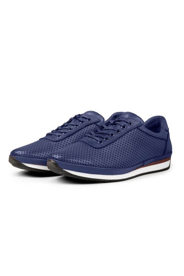Ducavelli Ducavelli Pointed Genuine Leather Men's Casual Shoes, Genuine Leather Summer Shoes, Perforated Shoes Navy Blue.