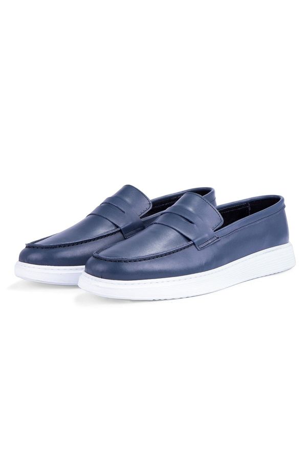 Ducavelli Ducavelli Trim Genuine Leather Men's Casual Shoes Loafers, Lightweight Shoes, Summer Shoes Navy Blue.