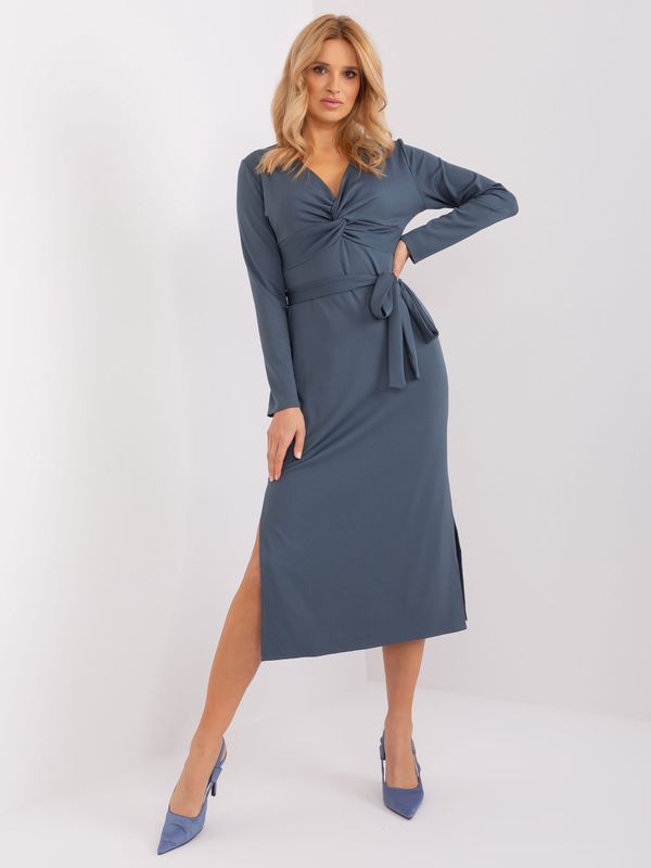 Fashionhunters Dusty Blue Ribbed Cocktail Dress