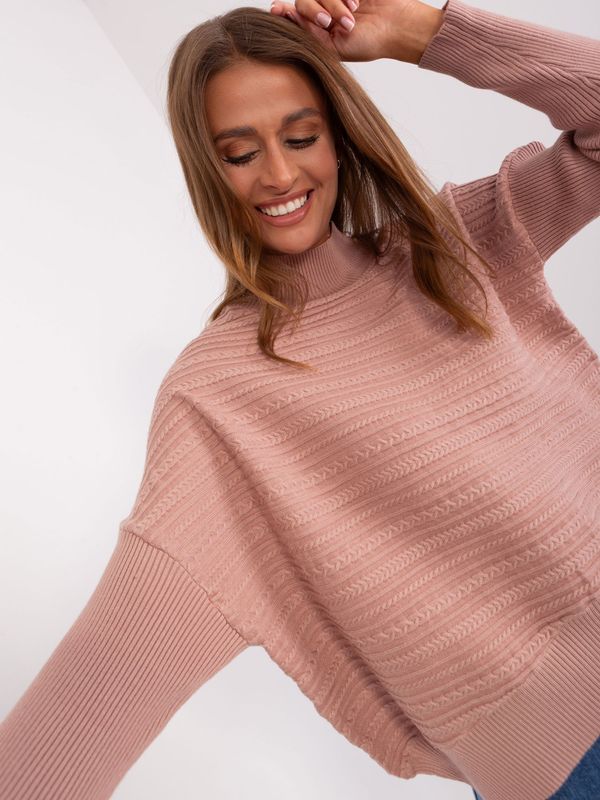 Fashionhunters Dusty pink asymmetrical sweater with braids