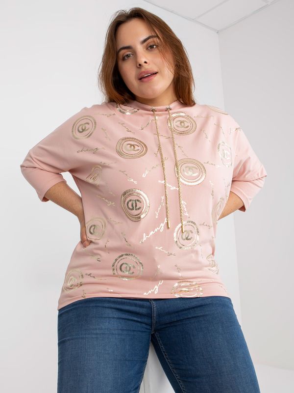 Fashionhunters Dusty pink blouse of larger size with rhinestone application