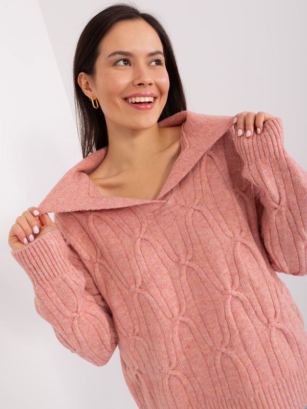 Fashionhunters Dusty pink cable knit sweater with collar