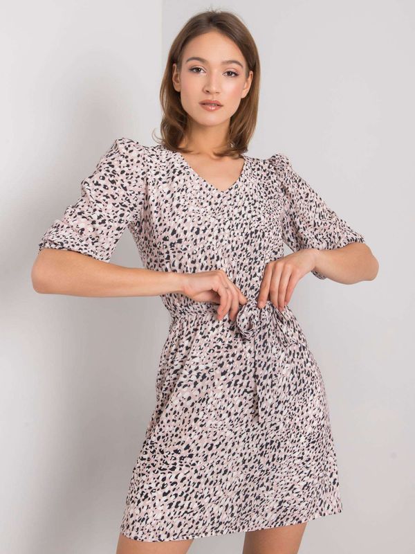 Fashionhunters Dusty pink patterned dress with belt