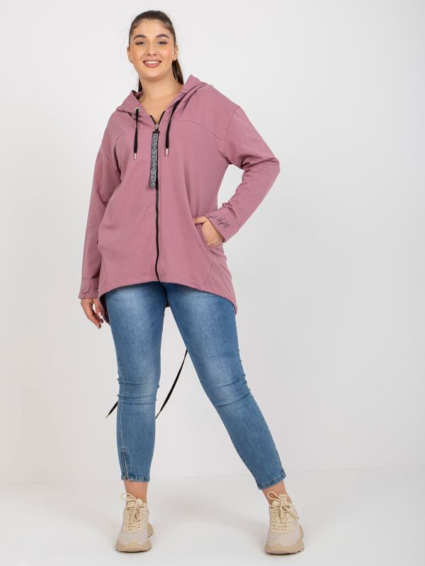 Fashionhunters Dusty pink plus size zipper sweatshirt with ribbing