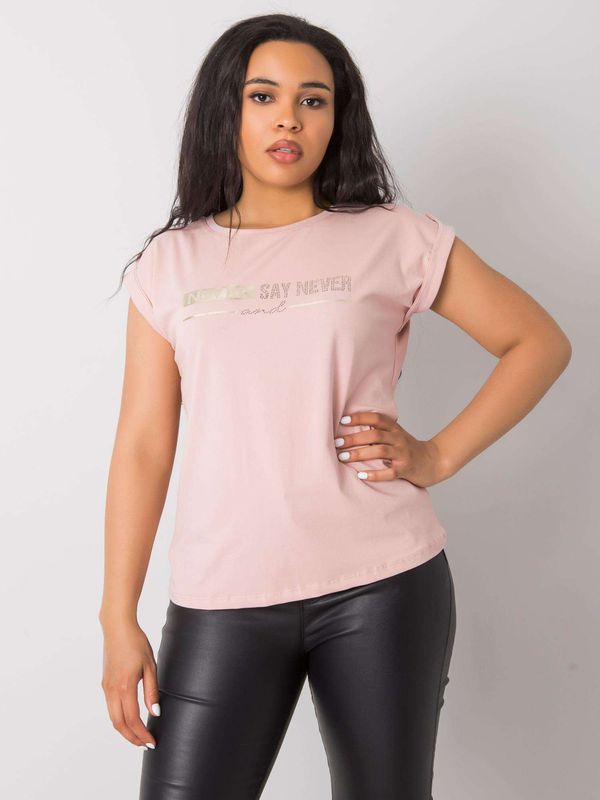 Fashionhunters Dusty pink T-shirt plus sizes with patches