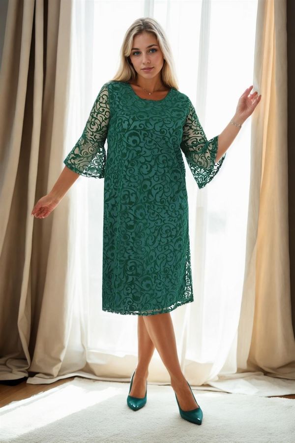 dewberry E2654 Dewberry Spanish Sleeve Plus Size Evening Dress-GREEN