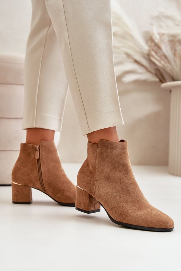 Kesi Eco Suede Ankle Boots With Zipper Camel Sairis