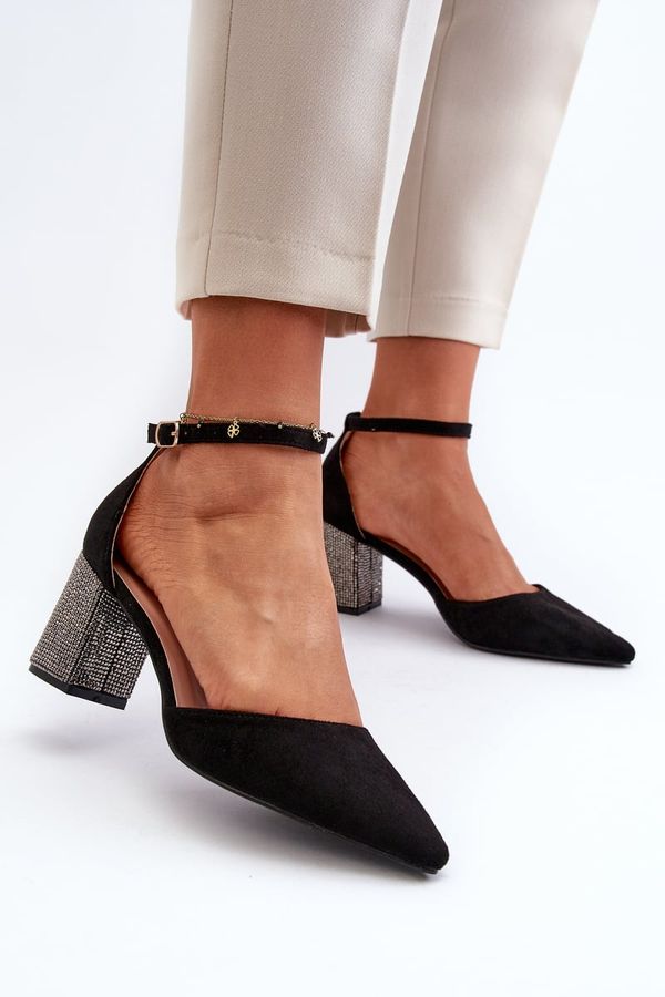 Kesi Eco suede pumps with an embellished heel, black Anlitela