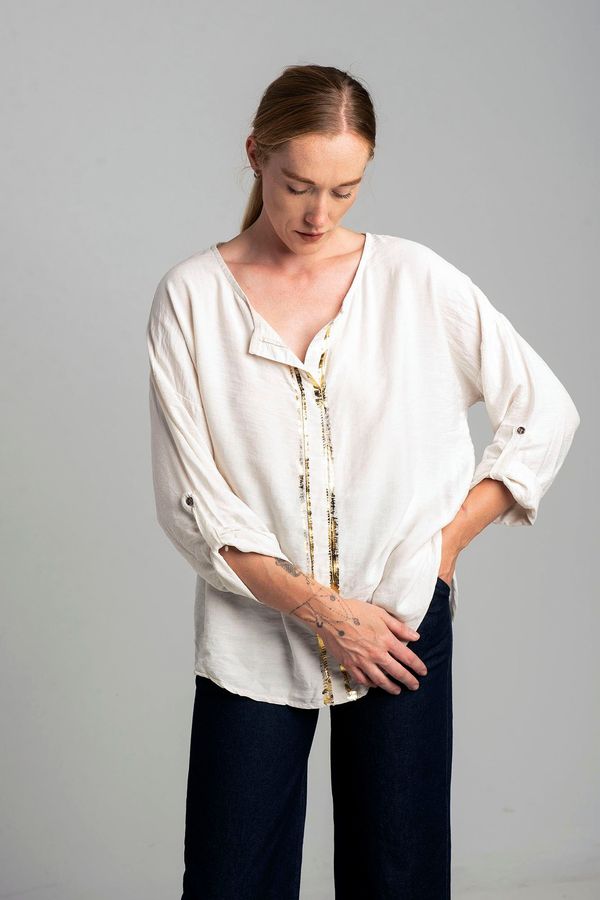 New Fashion Ecru blouse with gold print