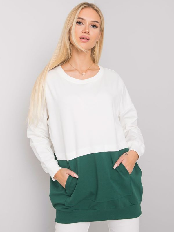Fashionhunters Ecru-dark green sweatshirt with pocket Hartsville RUE PARIS