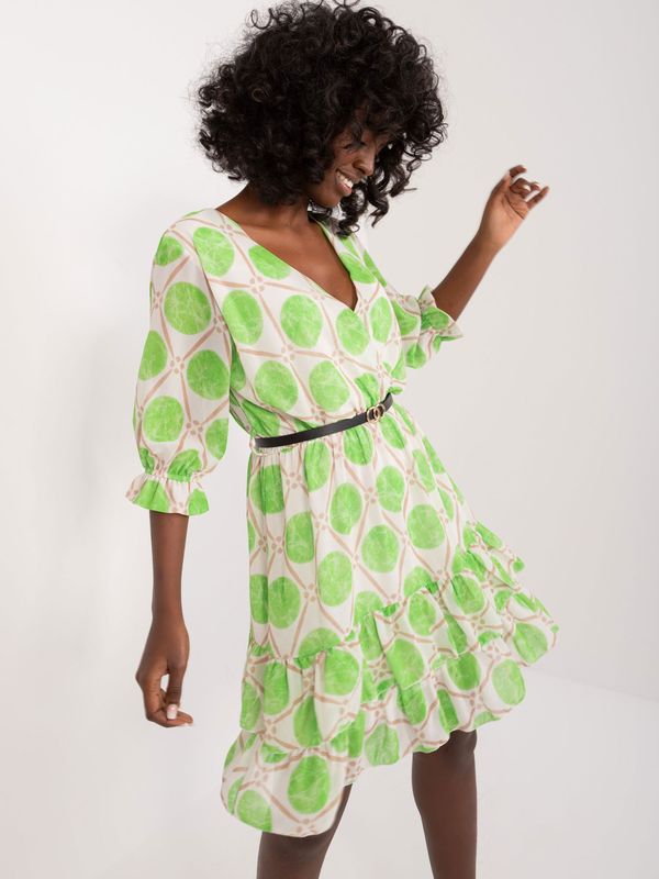 Fashionhunters Ecru-green dress with colorful patterns