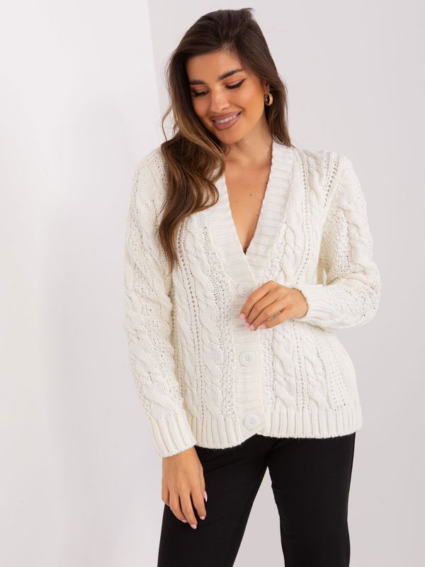 Fashionhunters Ecru ladies cardigan with wool