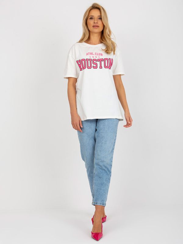 Fashionhunters Ecru loose women's T-shirt with print