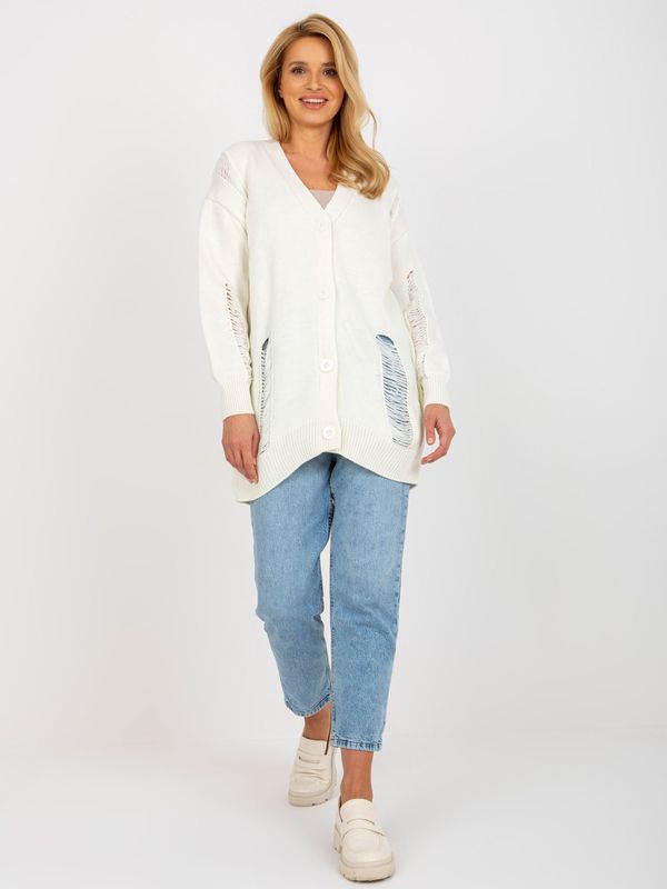 Fashionhunters Ecru oversized cardigan with holes RUE PARIS