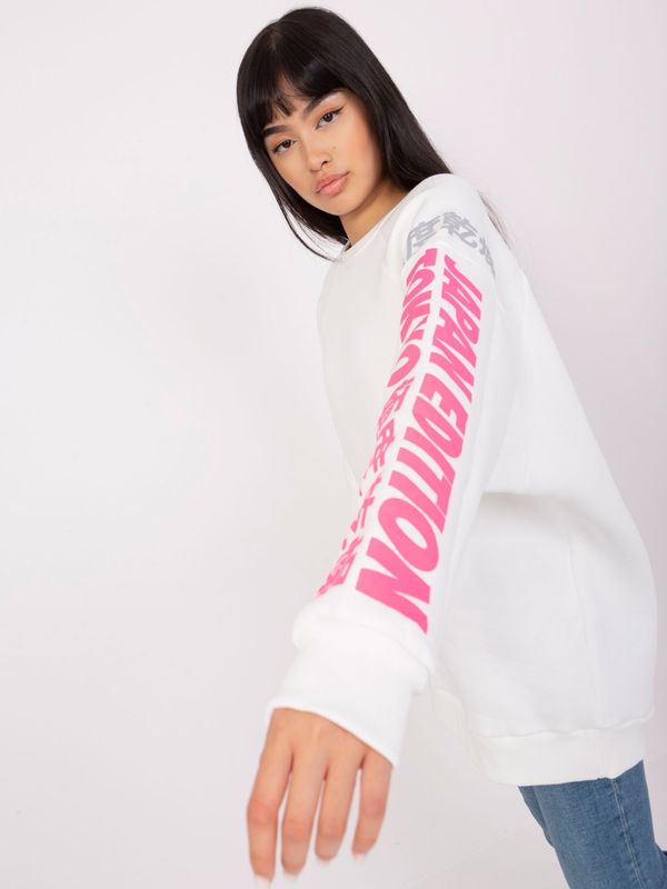 Fashionhunters Ecru women's oversize sweatshirt with print