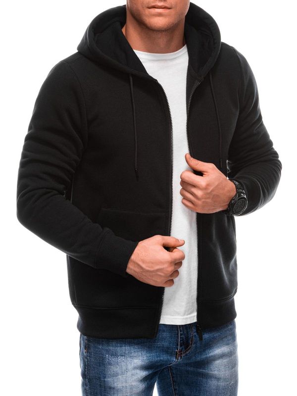 Edoti Edoti Men's BASIC unbuttoned hooded sweatshirt - black