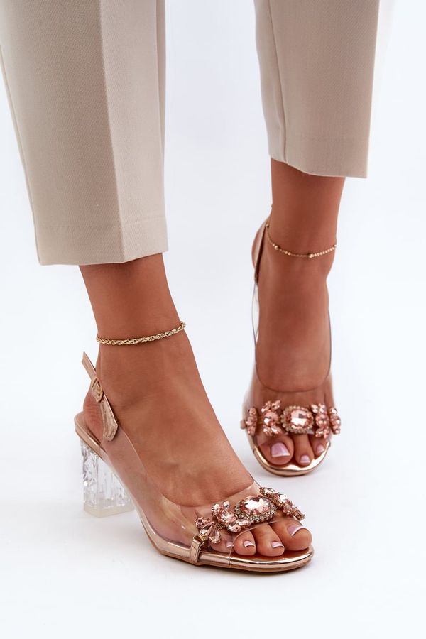Kesi Elegant high-heeled sandals with embellishments, rose gold D&A