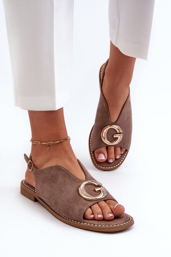 Kesi Elegant women's sandals with embellishments, Eco Suede S.Barski Brown