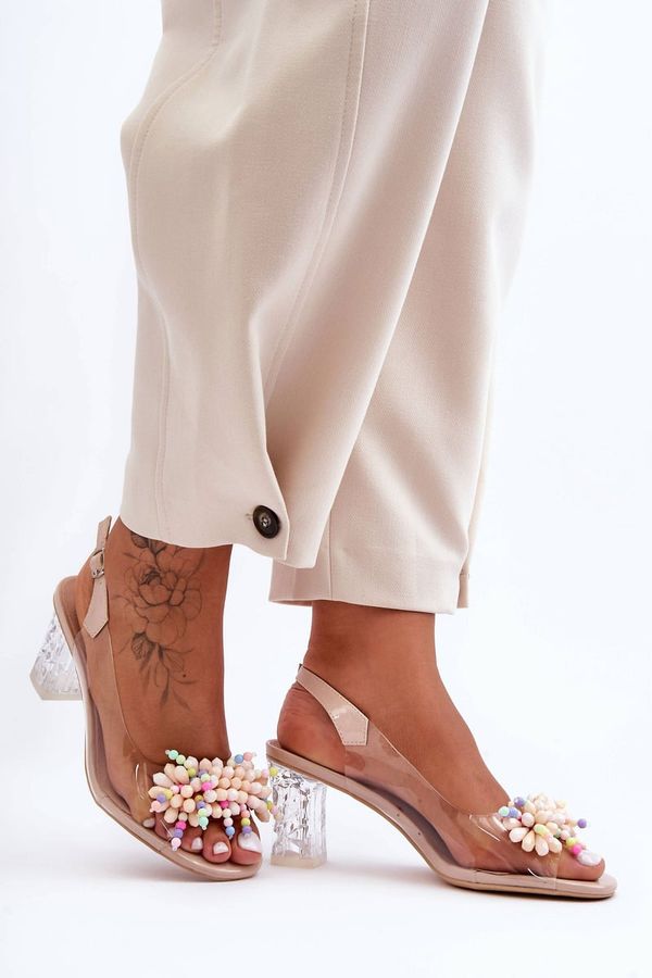 Kesi Embellished fashionable heel sandals Beige SBarski