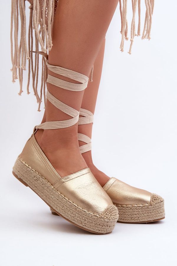 FB1 FB1 Women's Lace-Up Espadrilles on Platform with Woven Gold Tailesse