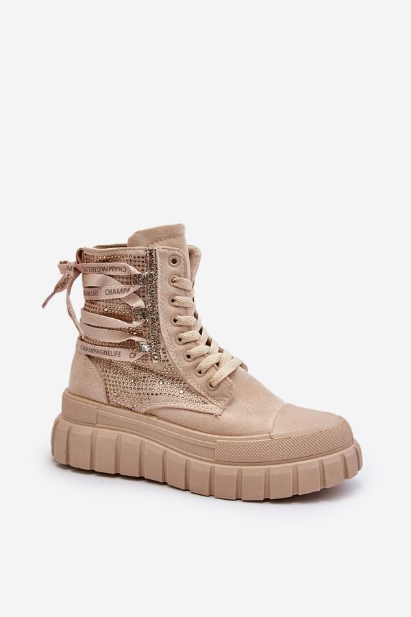 FB3 FB3 High Top Women's Sneakers on Chunky Platform Beige Wonise