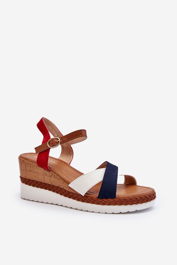 FC3 FC3 Wedge Sandals with White and Navy Straps Kioda