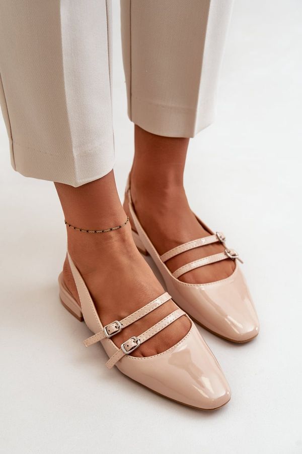 FD1 FD1 Lacquered Ballet Flats With Straps On Low Heel Beige Bialettia