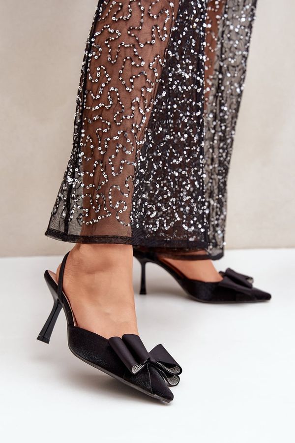 FG2 FG2 Fabric Heels With Bow Black Selatea