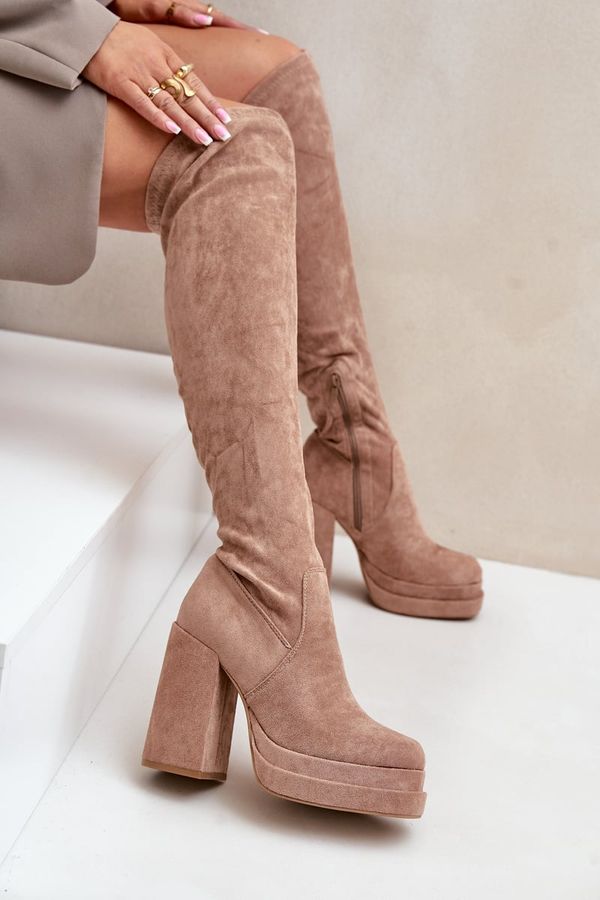 FI1 FI1 Knee High Boots With Heel And Platform Beige Nadelian