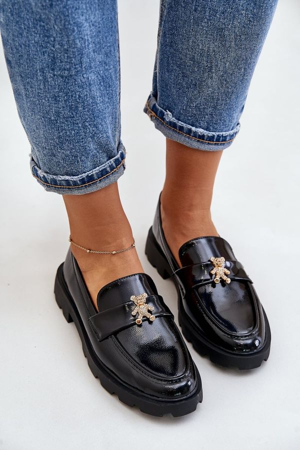 FI1 FI1 Lacquered Women's Moccasins With Bear Black Kaithra