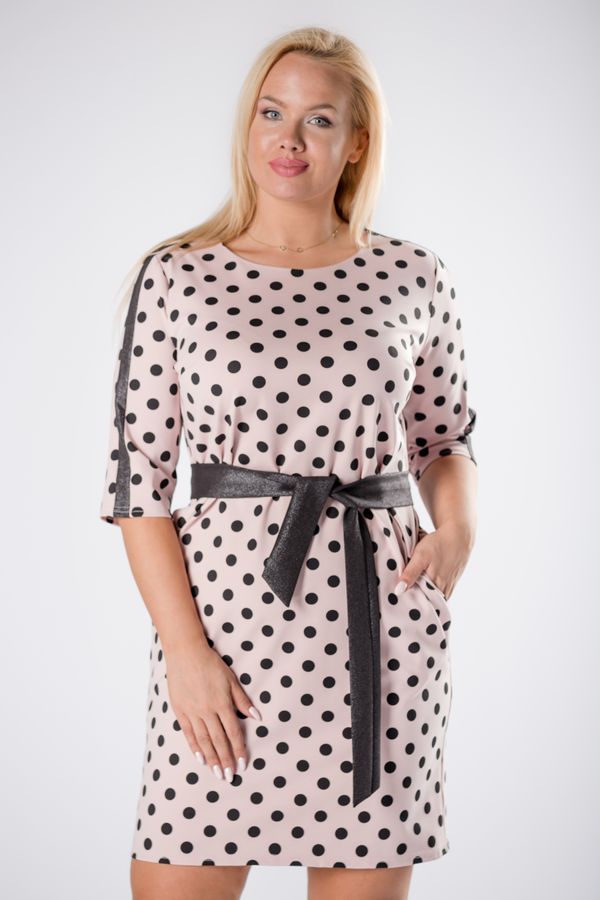 Ptakmoda fitted polka dot dress with glittering stripes on the sleeves and a tie at the waist